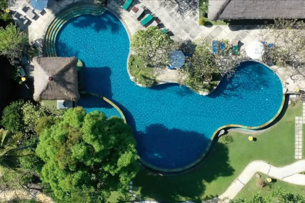 Aerial view of lagoon-style swimming pool at Puri Bagus Lovina